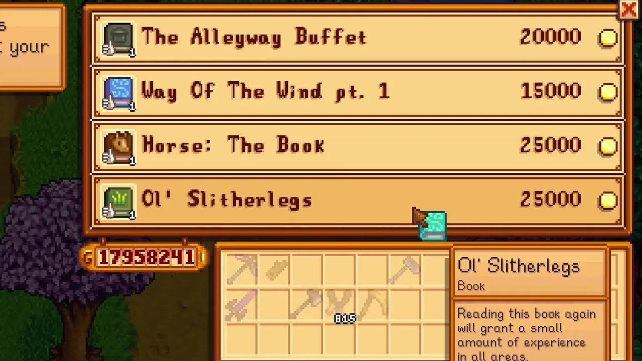 Stardew Valley books: Books for sale at the Bookseller in Stardew Valley
