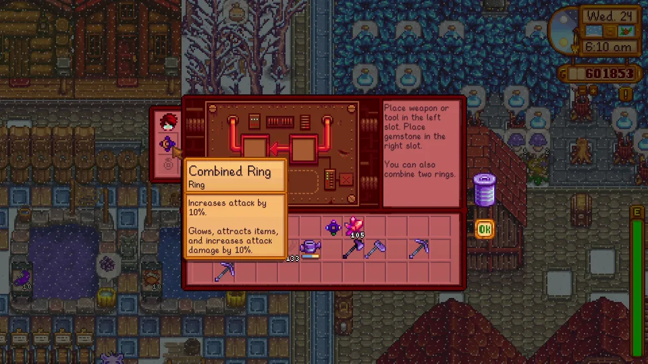 Combining two rings at the Forge in Stardew Valley