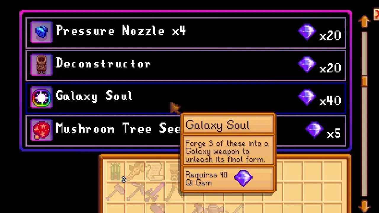 Galaxy Soul for sale in Qi’s Walnut Room in Stardew Valley