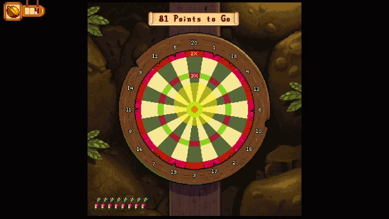 Playing darts inside Pirate Cove in Stardew Valley