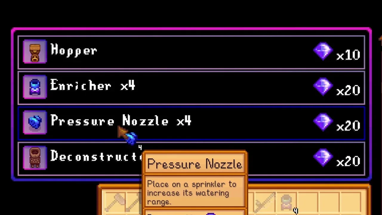 Pressure Nozzle description in the inventory in Stardew Valley