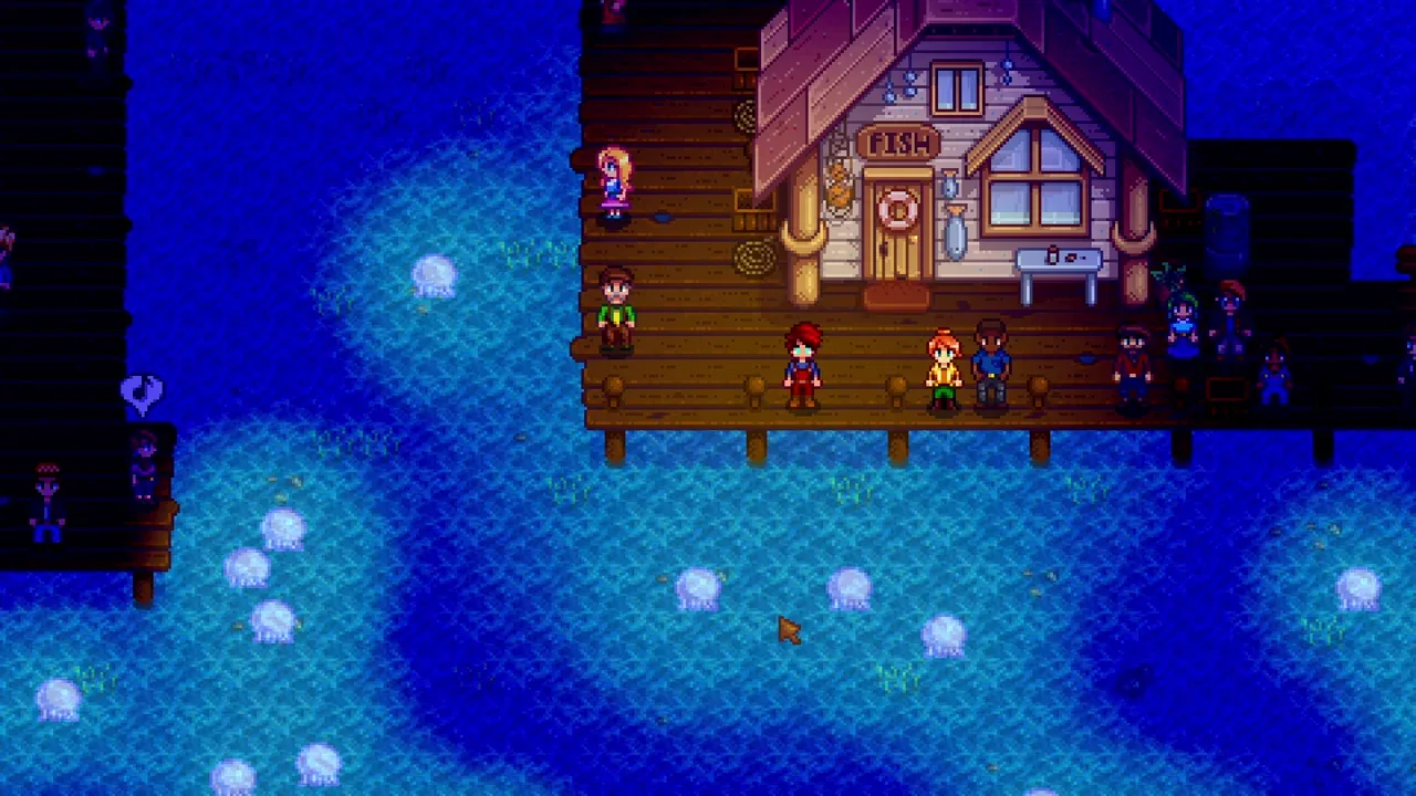 Stardew Valley festivals: The Dance of the Moonlight Jellies at the beach in Stardew Valley