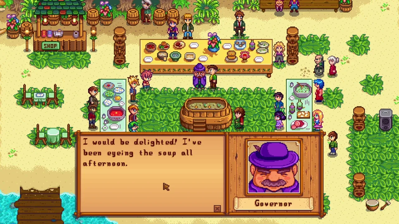 The Governor reacting to Luau soup in Stardew Valley