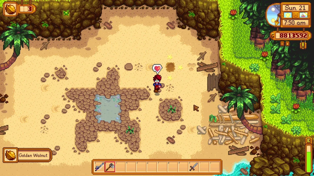 The star-shaped tide pool on the southeastern island beach in Stardew Valley