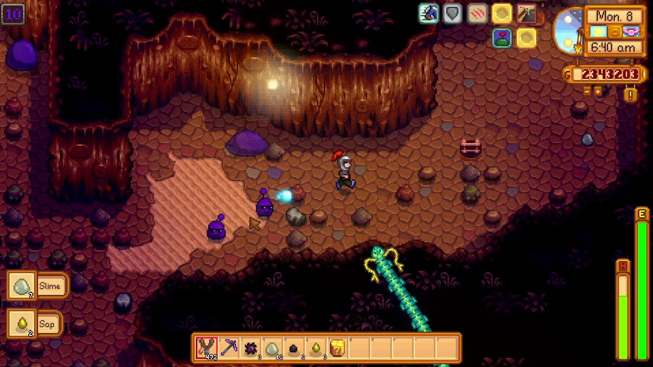 Using an Ice Rod against monsters in Stardew Valley