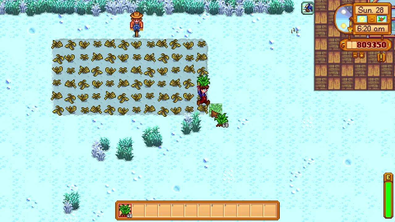 Stardew Valley: Grass growing through winter snow