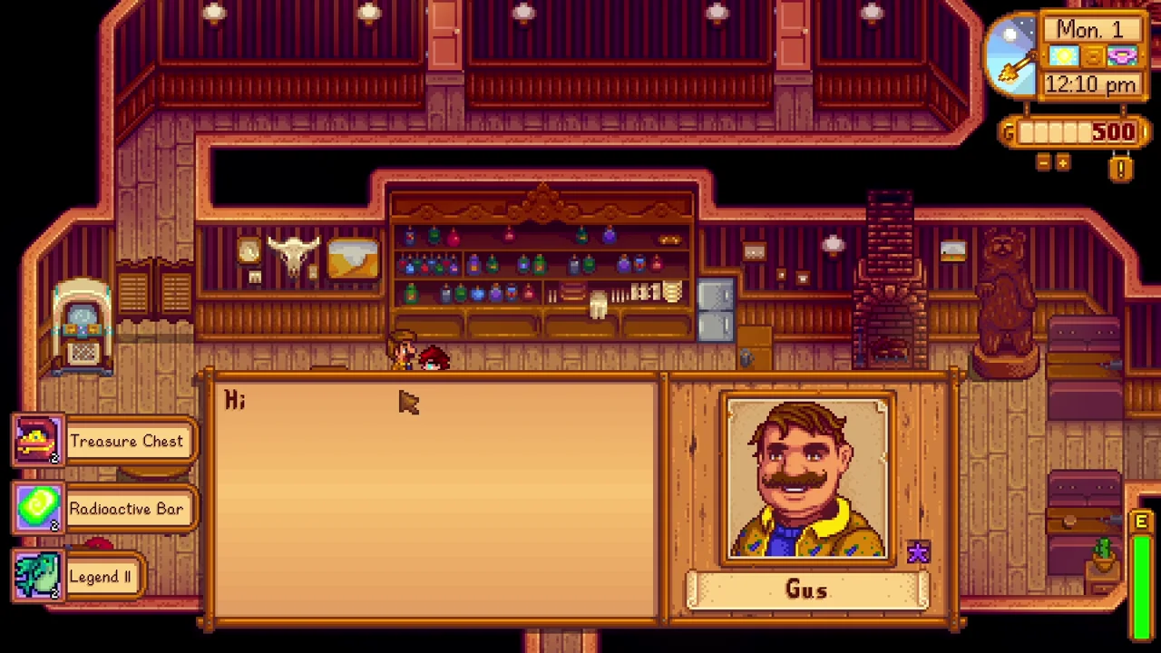 Stardew Valley: Talking to Gus with item-spawning codes