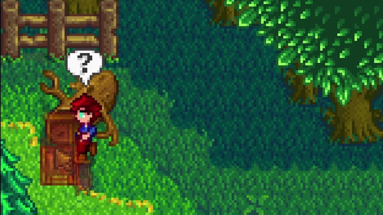 Stardew Valley: A chair beside a blocked forest route
