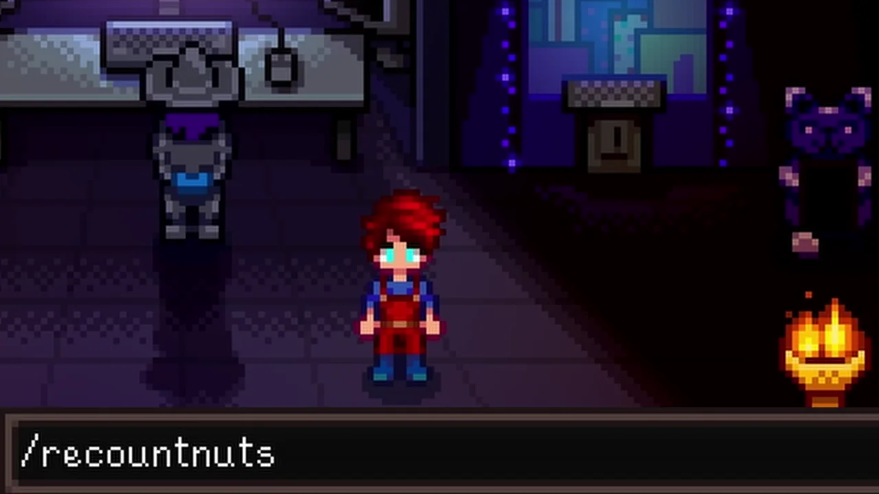 Stardew Valley: The recountnuts command shown in chat