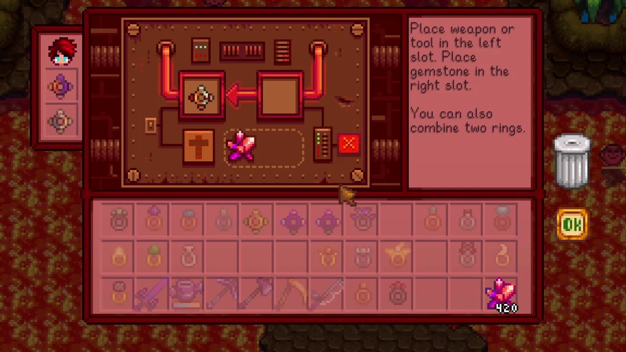 hidden Stardew Valley secrets: The ring interface at the Forge