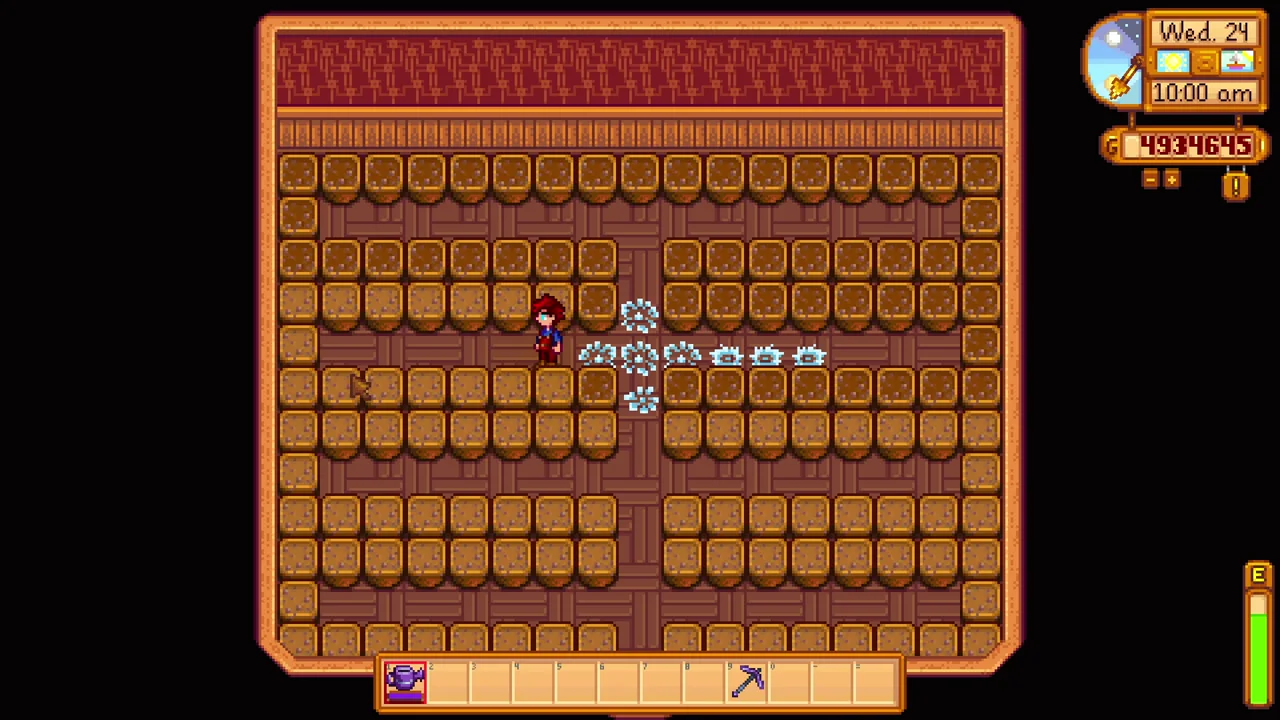 Stardew Valley: Watering Garden Pots in a shed