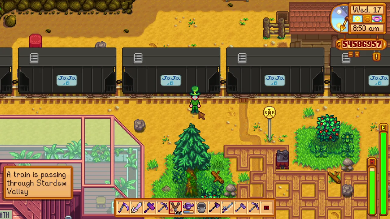 Stardew Valley: A train passing through the Railroad