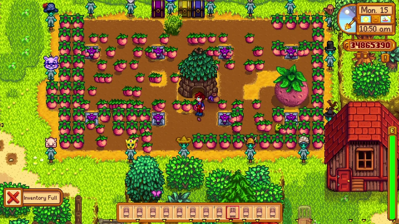 Stardew Valley: Crops growing around a Junimo Hut