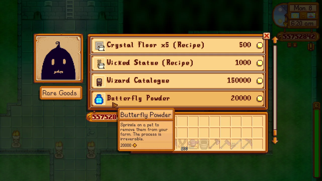 Stardew Valley: Butterfly Powder in Krobus’s shop