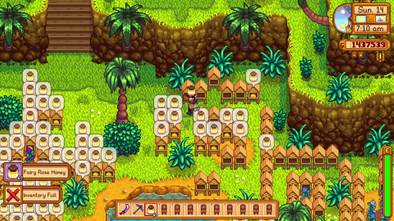 Stardew Valley: Collecting Fairy Rose Honey beside flowers