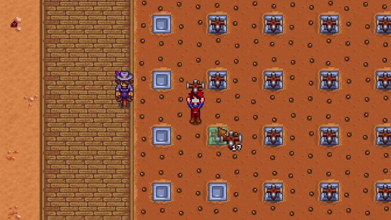 Stardew Valley: Sprinklers covering a crop field