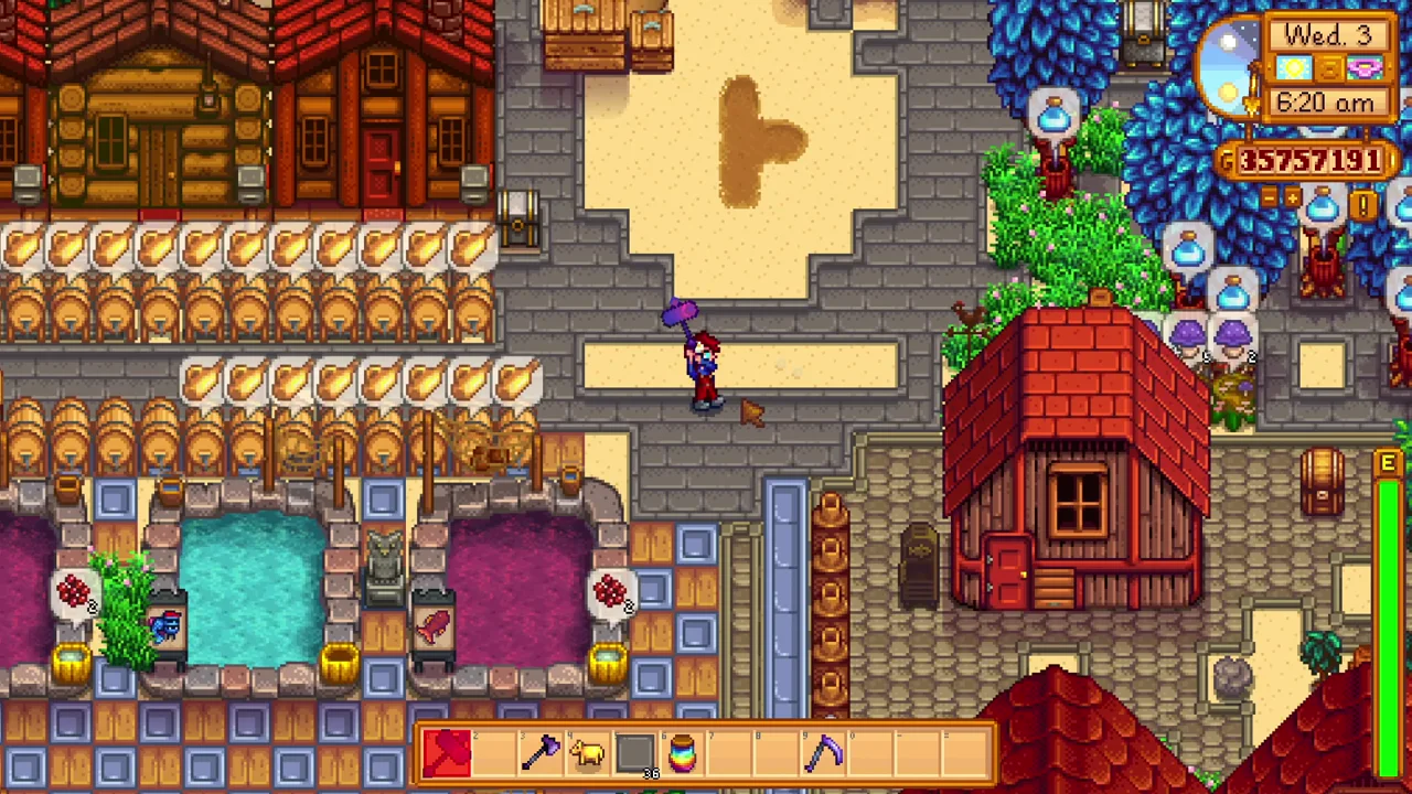 Stardew Valley: Practicing a club attack on the farm