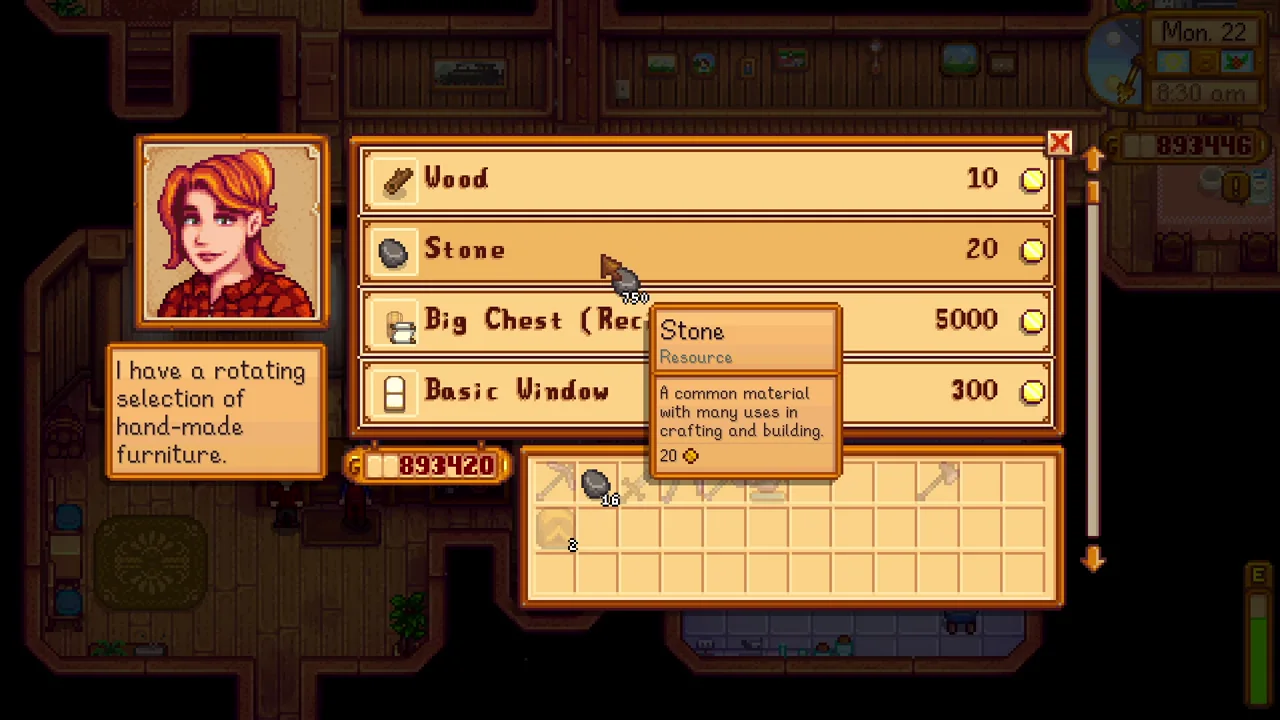 forbidden Stardew Valley tips: Robin’s shop selling stone
