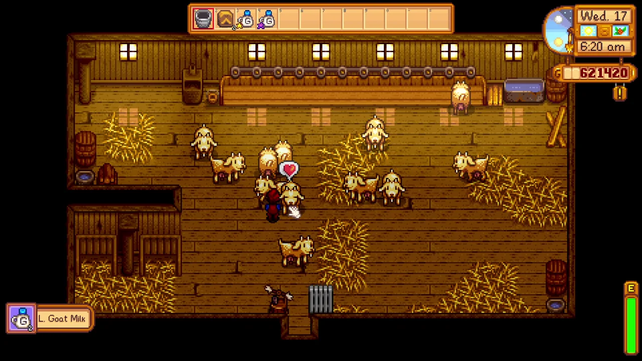 Stardew Valley: Goats inside a barn