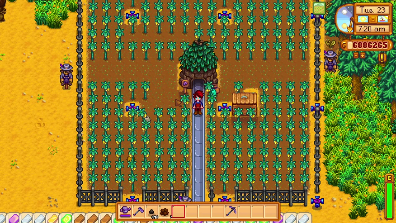 Stardew Valley: Crops growing around a Junimo Hut