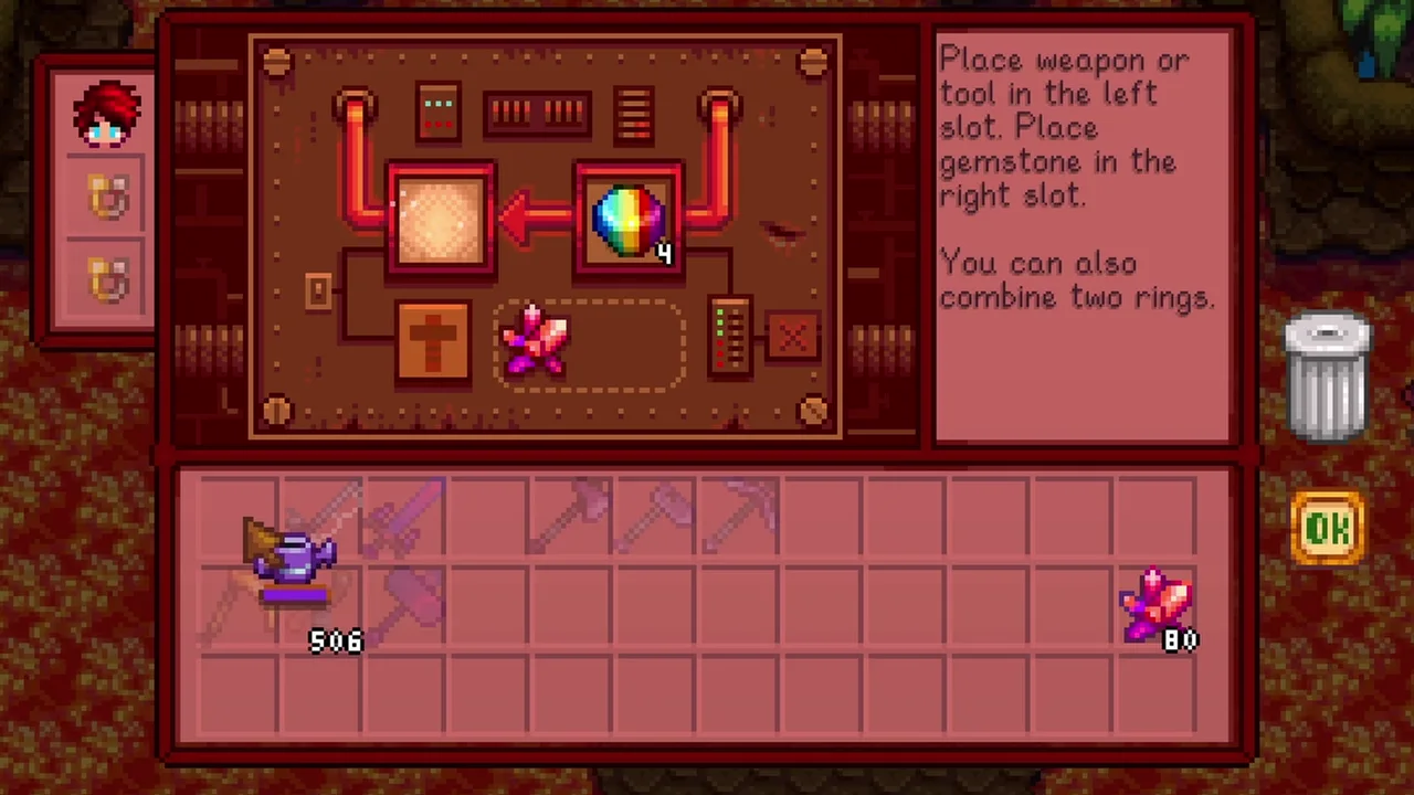 Stardew Valley: Enchanting a tool at the Forge