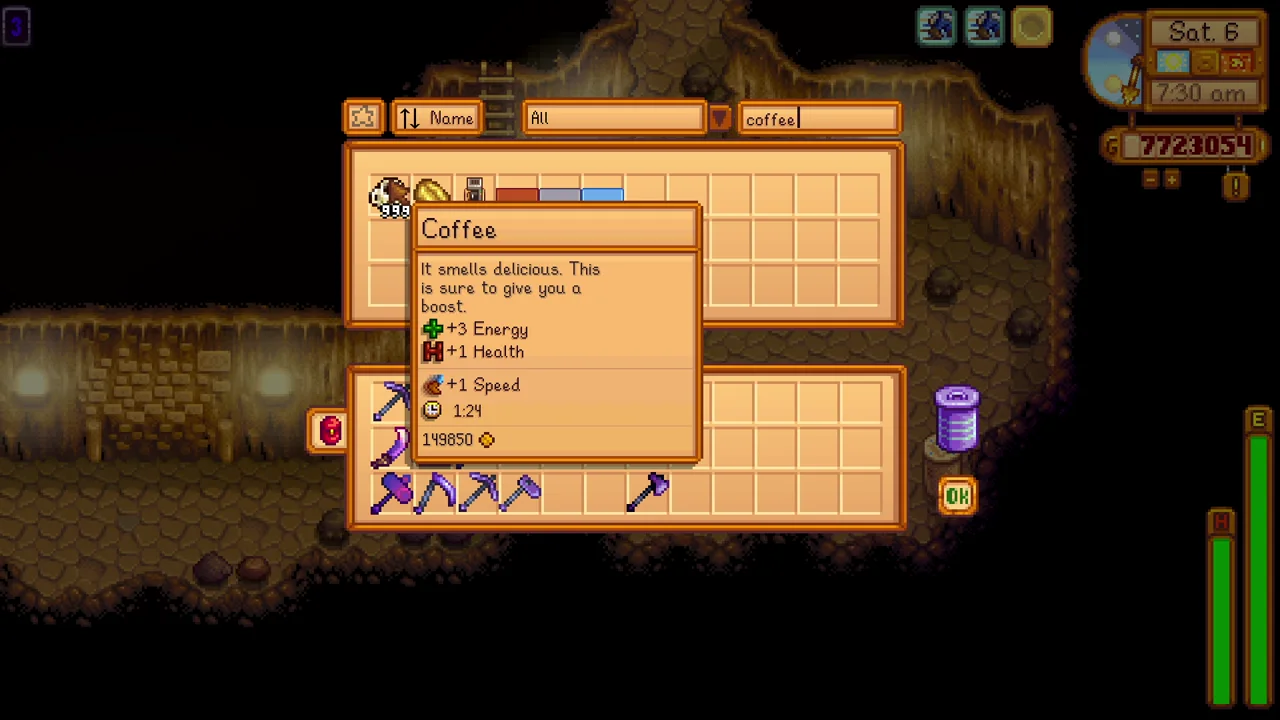 Stardew Valley: Coffee selected during a mining trip
