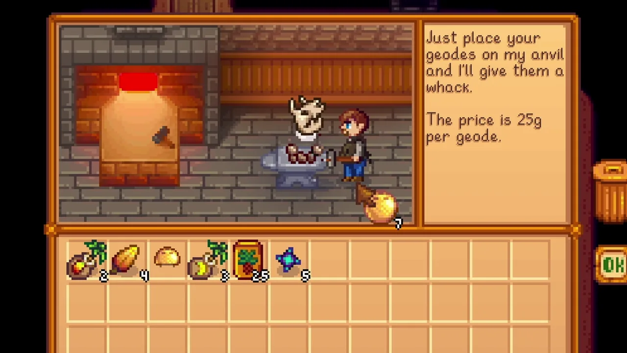 Stardew Valley: Clint opening a Golden Coconut