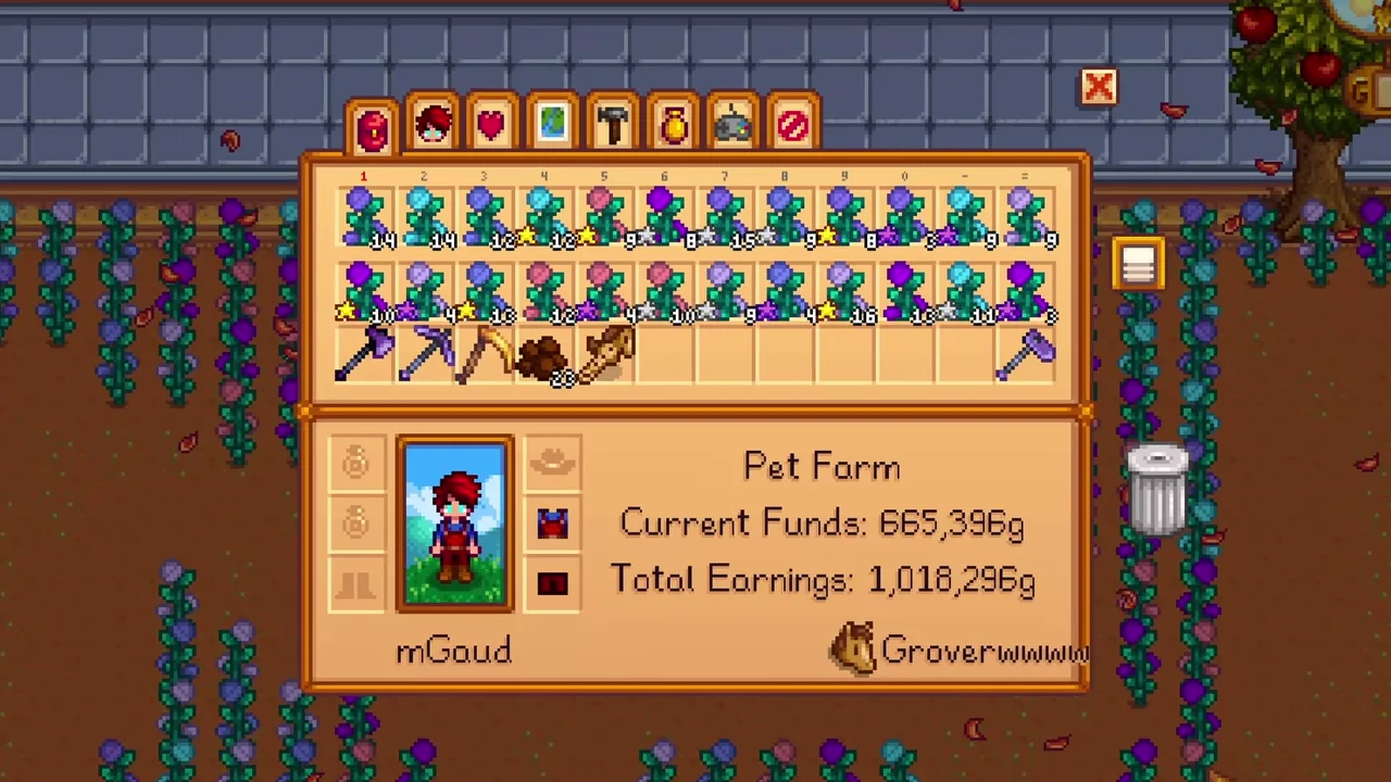 Stardew Valley: Fairy Roses in the inventory