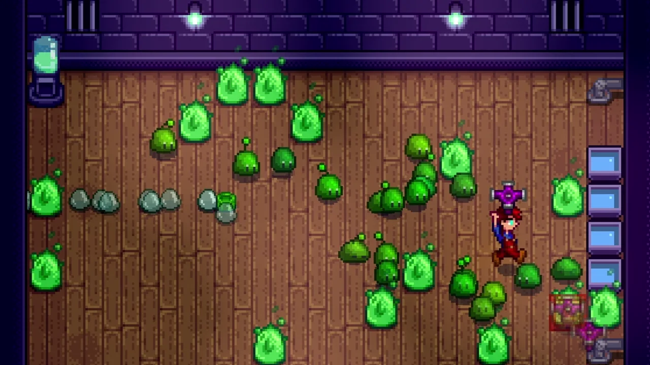 Stardew Valley: Slimes inside a Slime Hutch