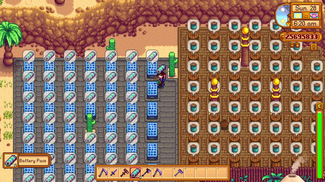 Stardew Valley: Collecting Battery Packs from Solar Panels