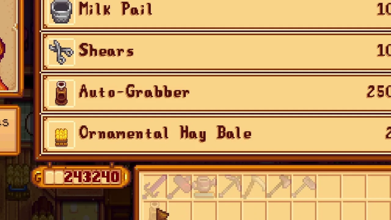 Stardew Valley: Auto-Grabber offered in Marnie’s shop