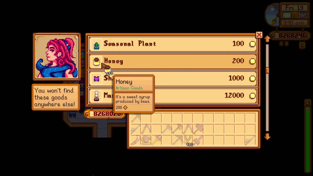 Stardew Valley: Honey priced at 200g in Sandy’s shop