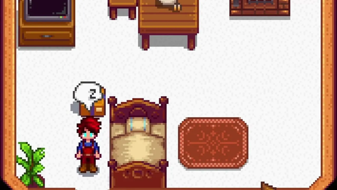 Stardew Valley: A bedroom arranged inside the farmhouse