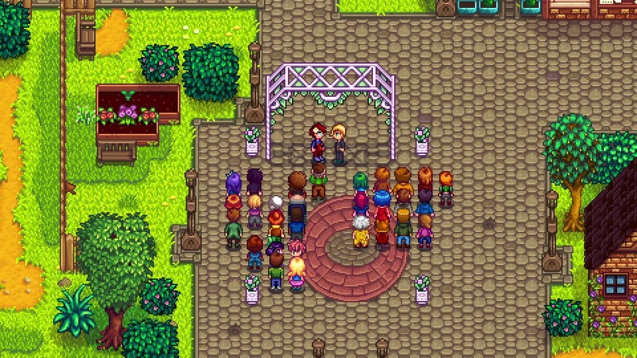 Stardew Valley: Villagers gathered for an outdoor event