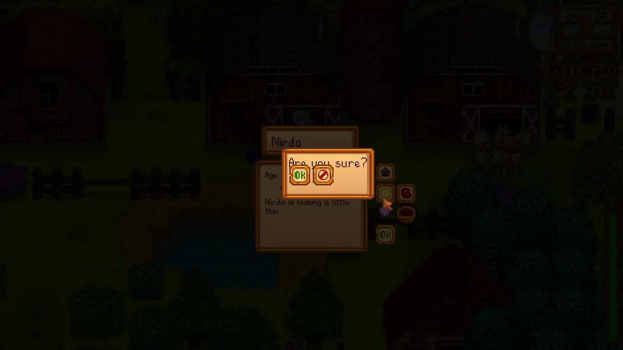Stardew Valley: An animal information window on the farm