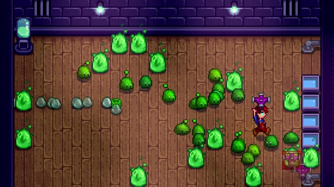 Stardew Valley: Slimes inside a Slime Hutch
