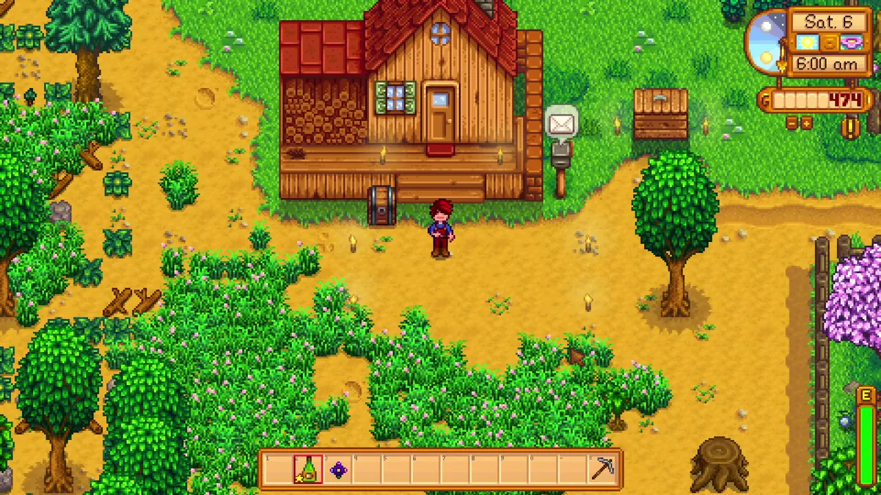 Stardew Valley: The farmer beside a crop field