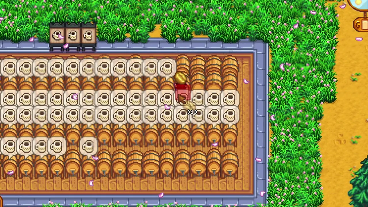 Stardew Valley: Coffee ready to collect from rows of kegs