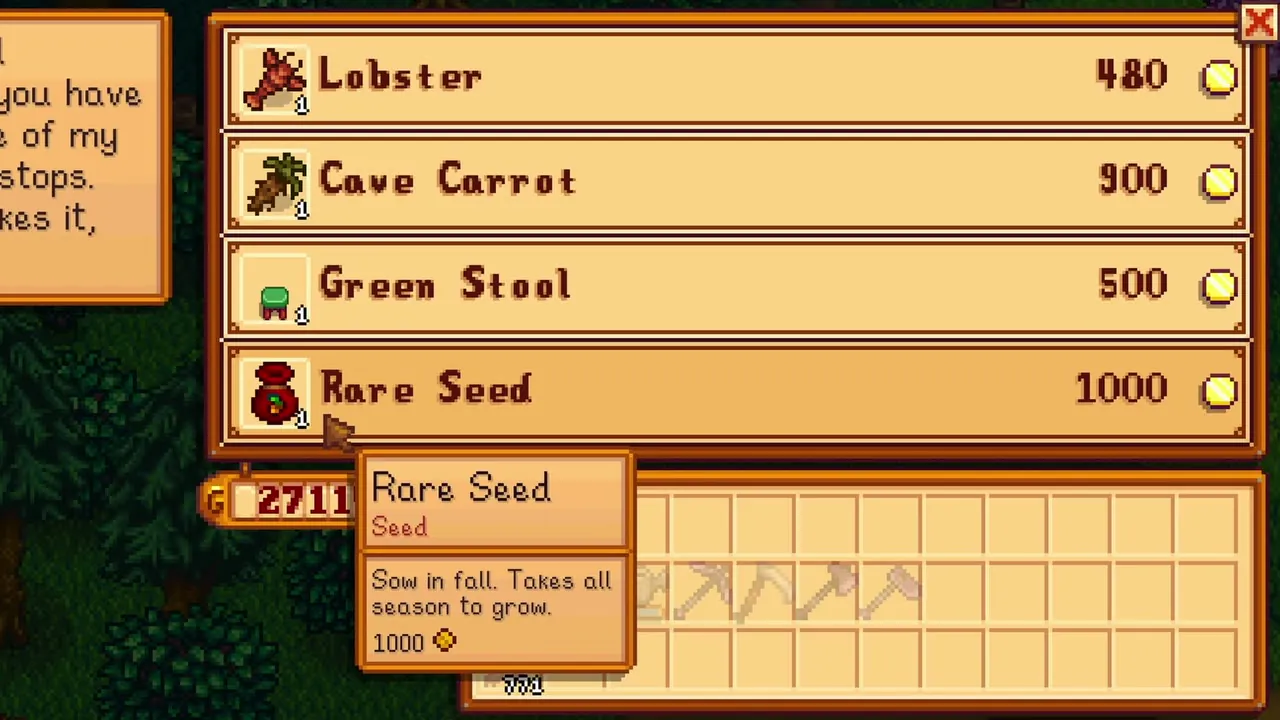 Stardew Valley: Rare Seed offered at the Traveling Cart