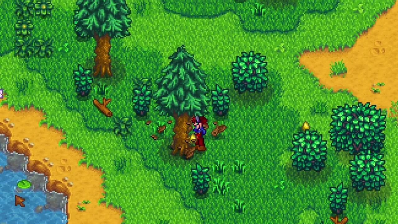 Stardew Valley: Wild trees growing outside the farm