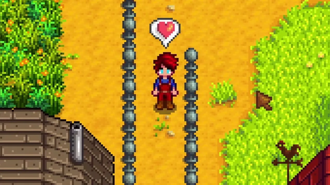 Stardew Valley: Lightning Rods placed along a farm path