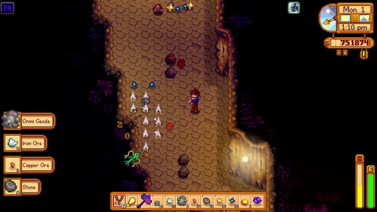 Stardew Valley: Explosive Ammo clearing rocks underground