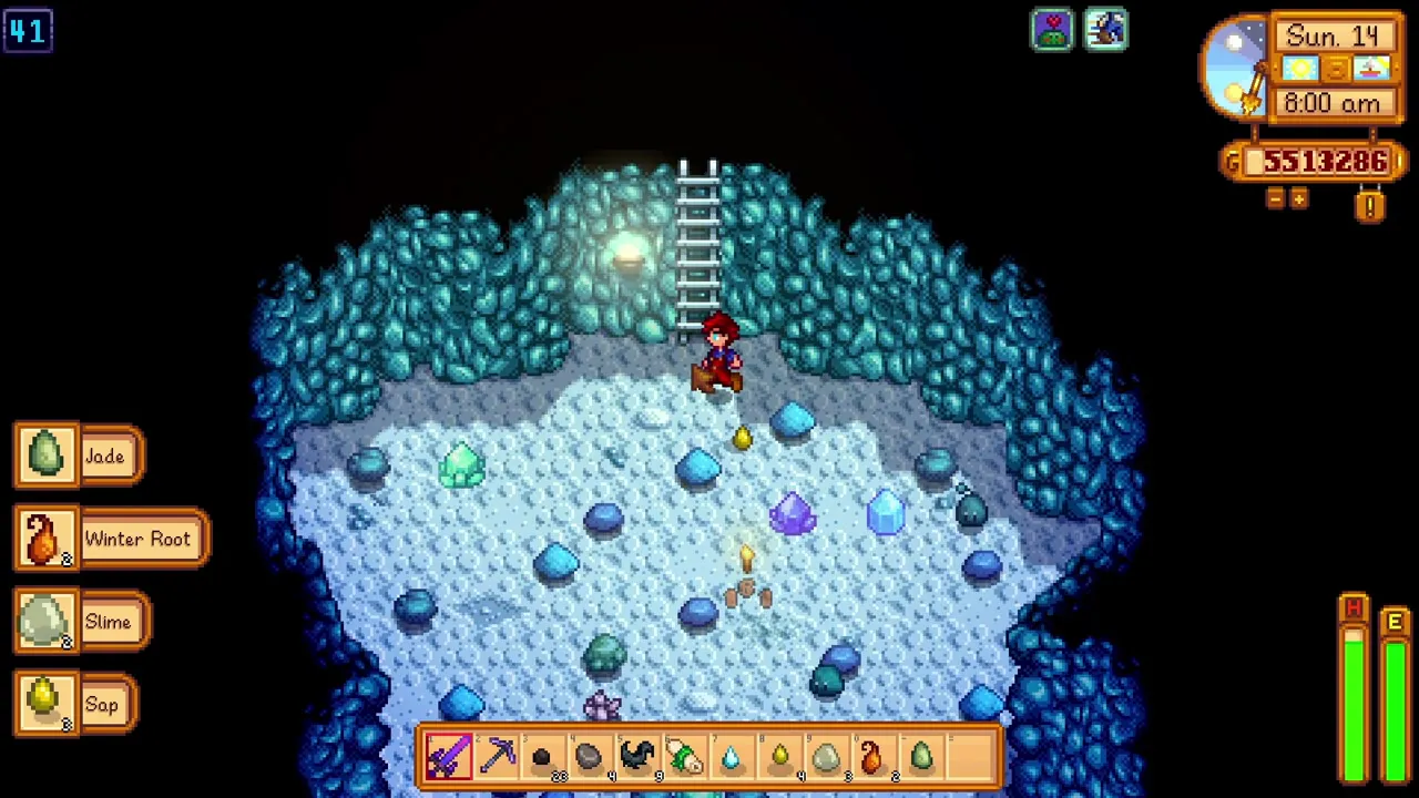 Stardew Valley: An icy floor in the Dust Sprite region of the Mines