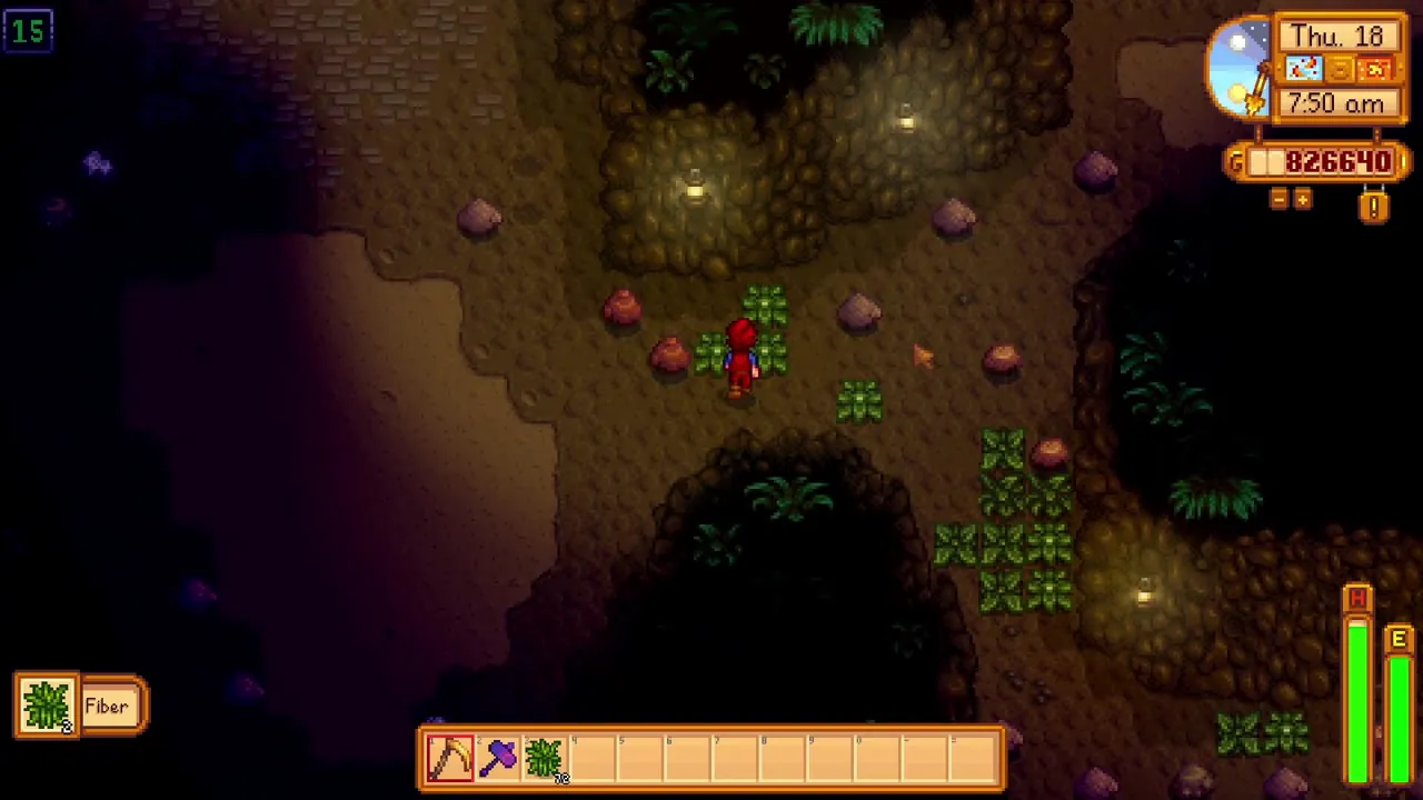 Stardew Valley: Weeds and enemies in an underground area