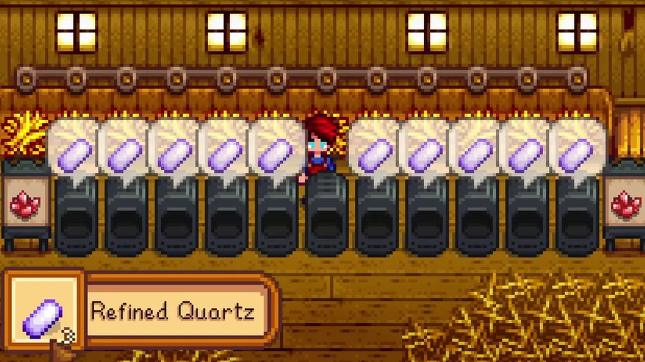 Stardew Valley: Refined Quartz ready beside processing equipment