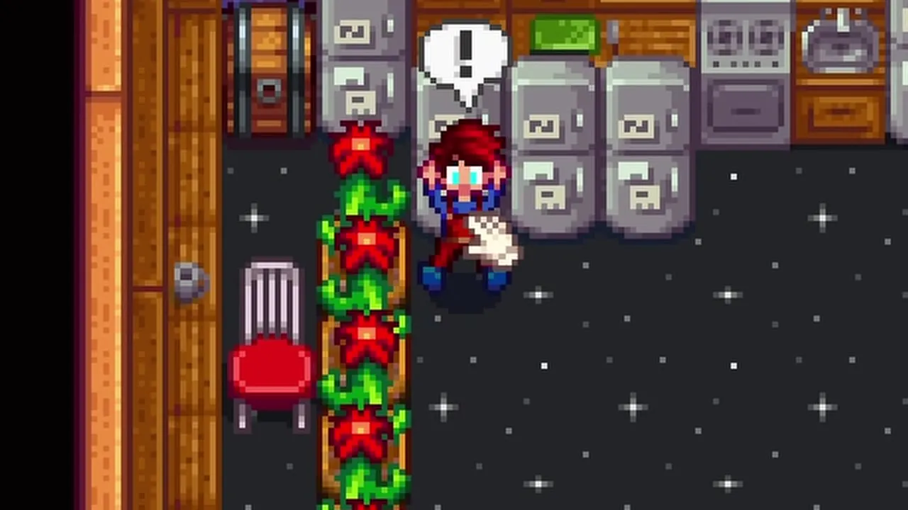 Stardew Valley: The farmer beside refrigerators in the kitchen