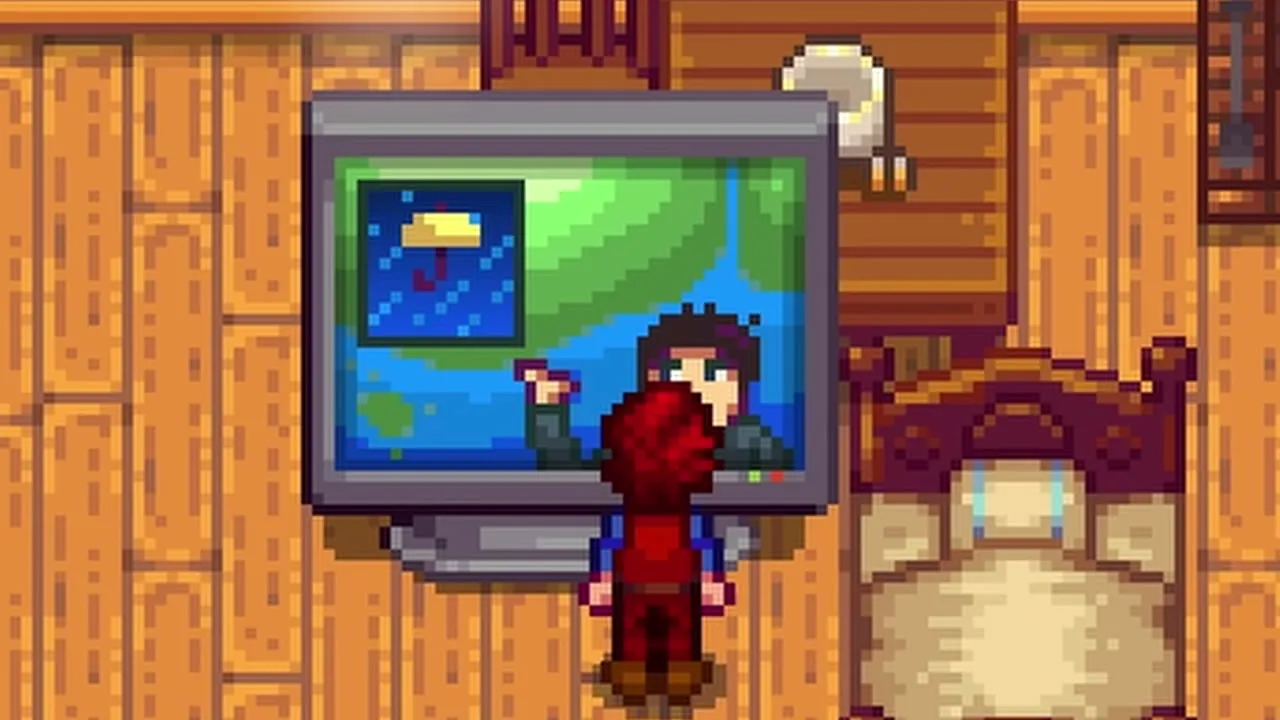 Stardew Valley: Watching the television in the farmhouse