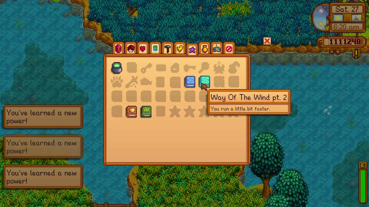 Stardew Valley: Way of the Wind book shown in the inventory