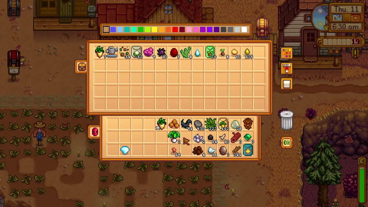 Stardew Valley: A storage chest holding a variety of useful items