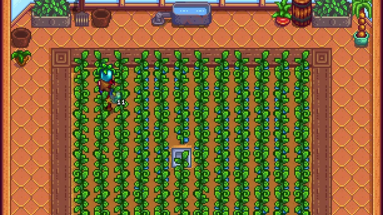 Stardew Valley: Crops growing inside the greenhouse